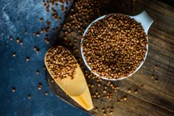 Top view of dry buckwheat grains