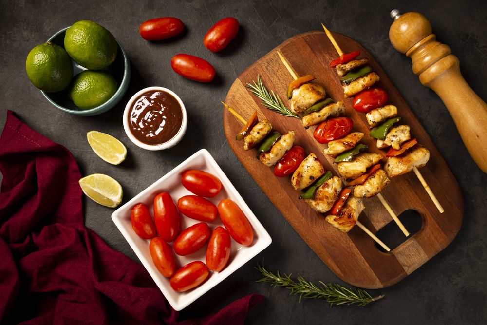 kebab - Grilled chicken meat with vegetables.
