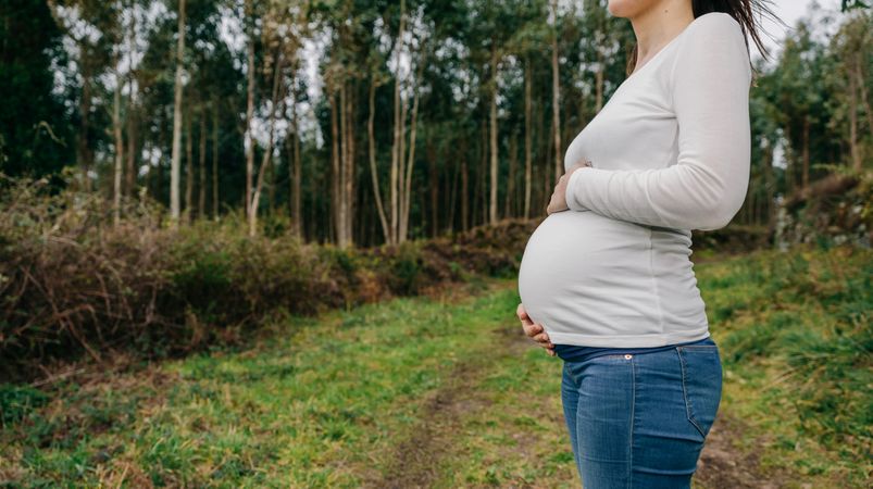 Pregnant woman caressing her tummy