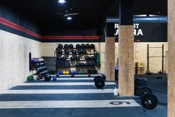 Set for powerlifting in gym