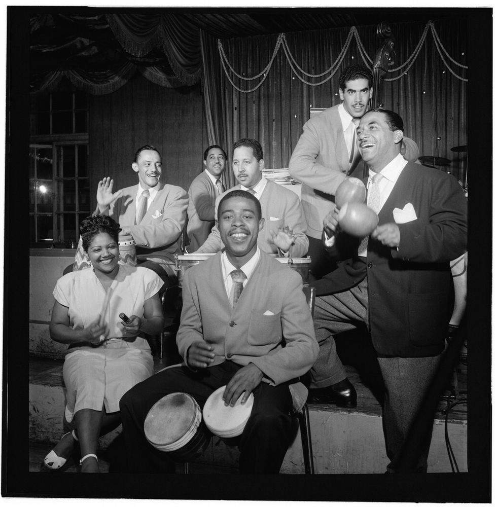 New York City, New York, USA -  July 1947: Portrait of Machito, Jose Mangual, Carlos Vidal and band