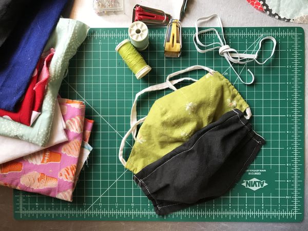 Homemade mask sewing materials with thread and fabric