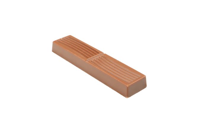 Tasty chocolate piece isolated on light background