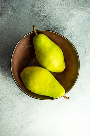 Top view bowl of pears