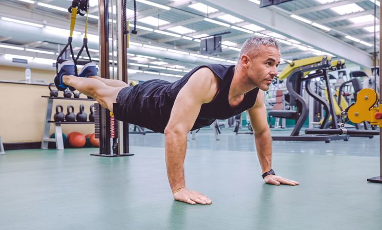 Man doing planks with elevated legs