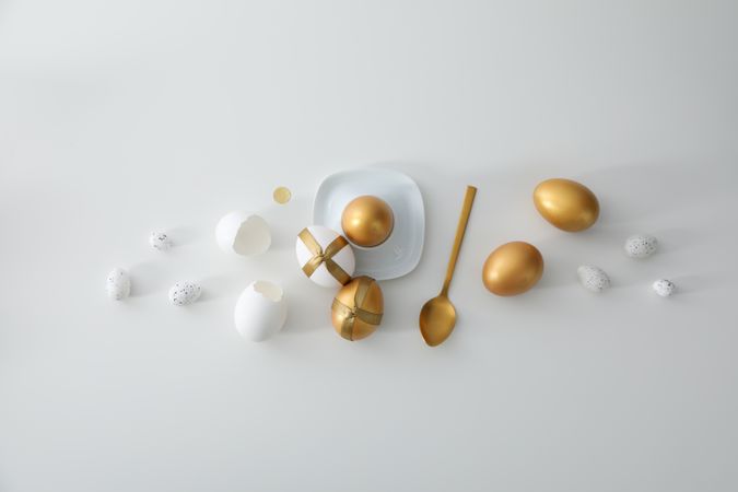 Concept of Richness, golden eggs, top view