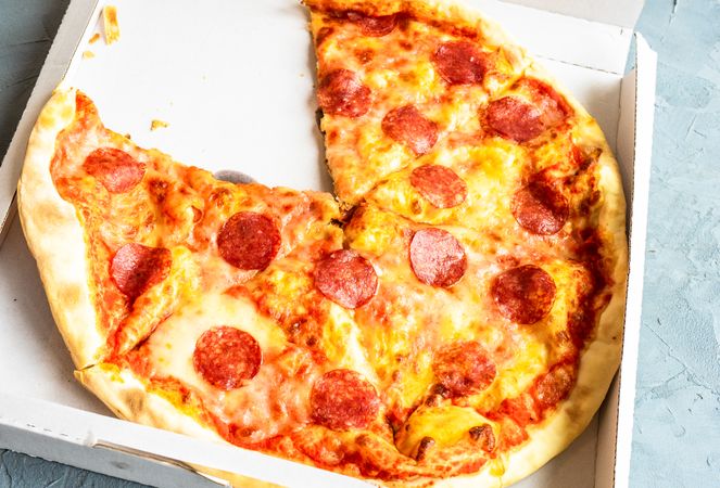 Italian pepperoni pizza in box