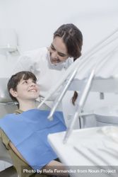 Dentist about to examine little boy's teeth in chair 5QZk94