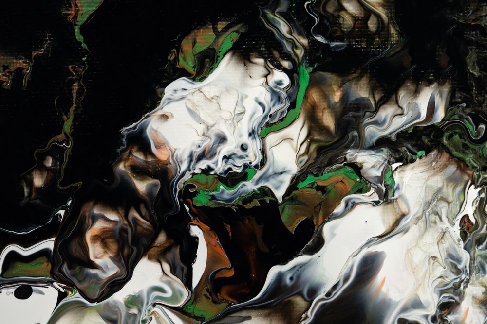 Green and Orange Fluid Art, Abstract Acrylic Pouring