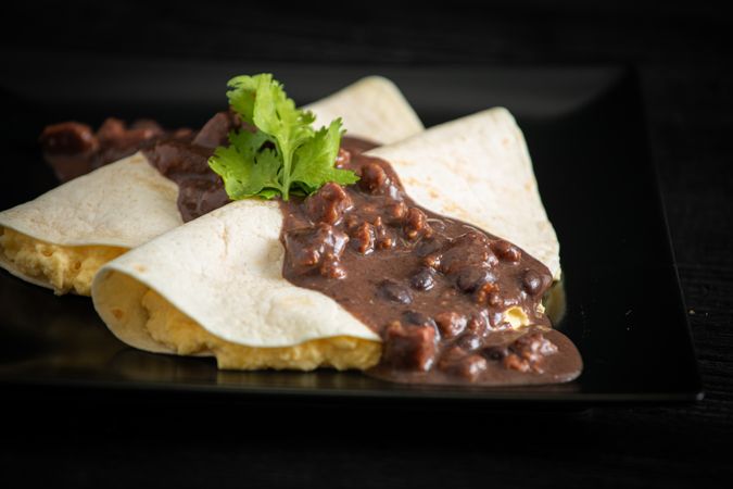 Veracruz eggs wrapped in tortillas decorated with sauce