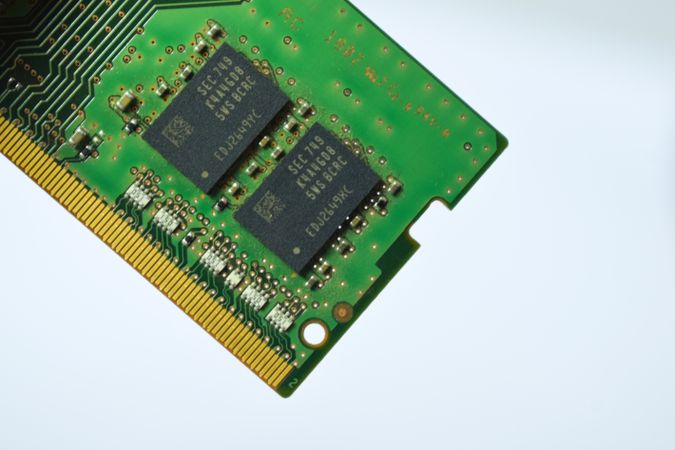 Close up of green computer chip with copy space