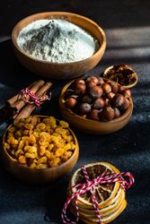 Christmas baking ingredient on dark kitchen counter