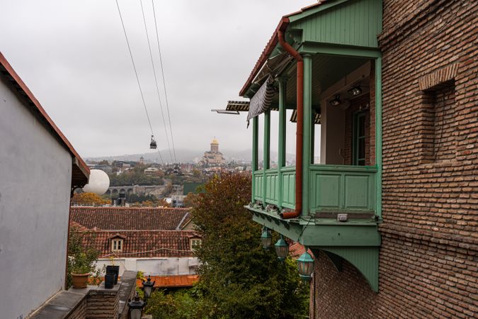 Old Tbilisi architecture in misty autumnal day