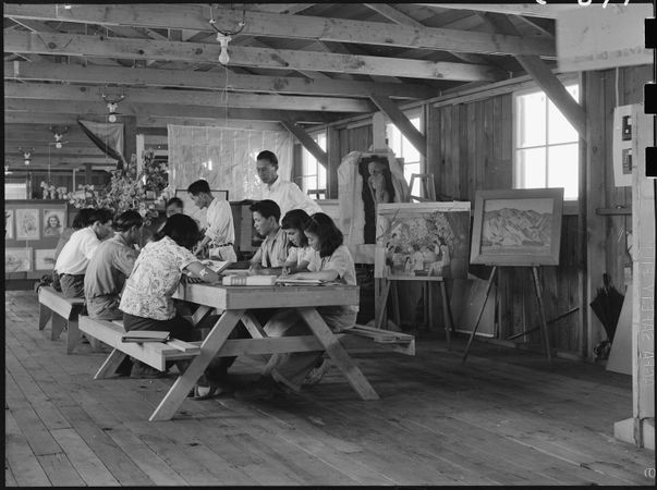 Art class in the Manzanar Relocation Center, June 1942