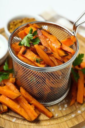 Concept of tasty food - sweet potato fries