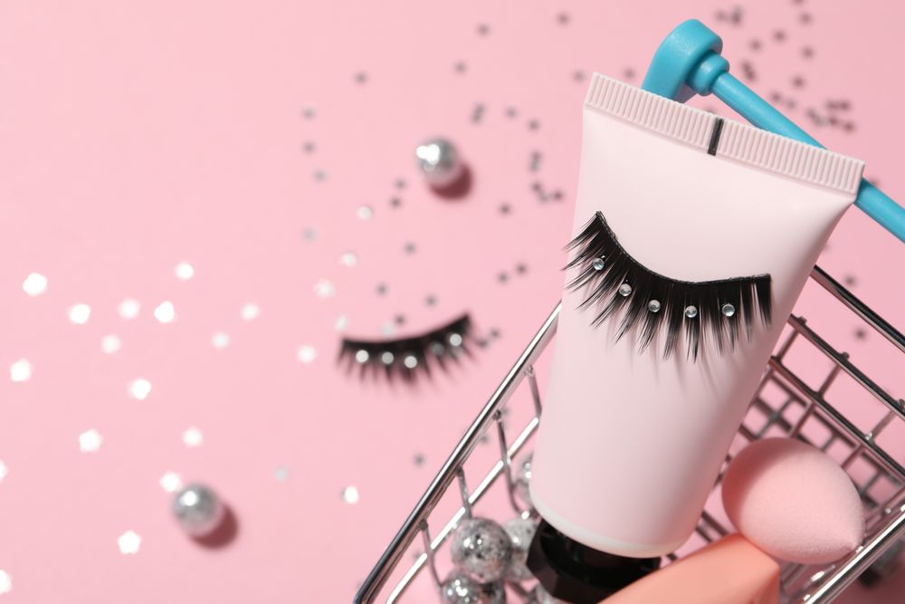 concept of cosmetology tools and beauty treatment, false eyelashes
