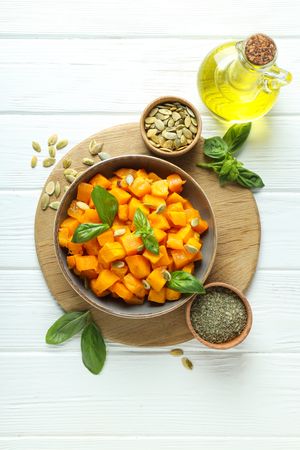 Concept of tasty homemade dish - baked pumpkin