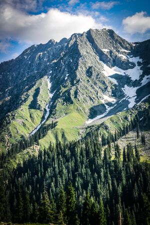 Green mountains in Kumrat Valley in Pakistan, vertical composition