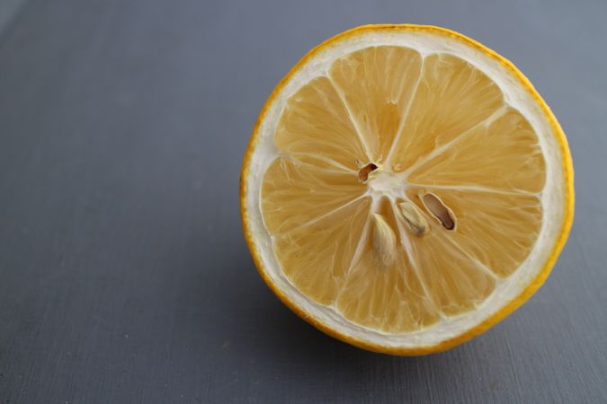 Lemon slice in gray background, with copy space