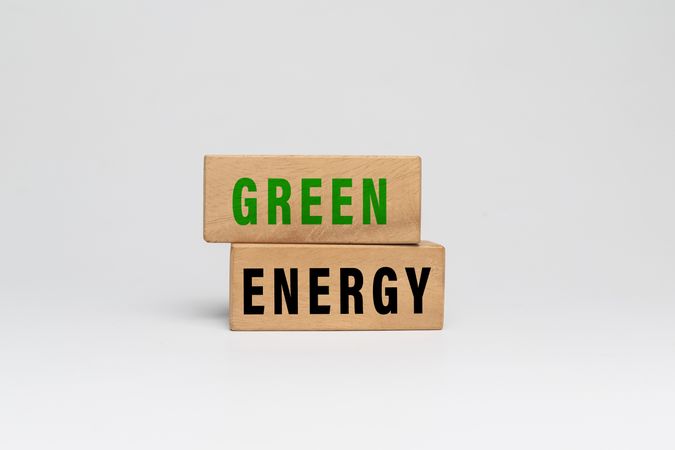 green energy words text on wooden blocks