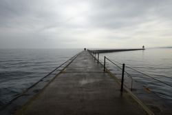 Two Harbors Light House on an overcast day on Lake Superior, Minnesota