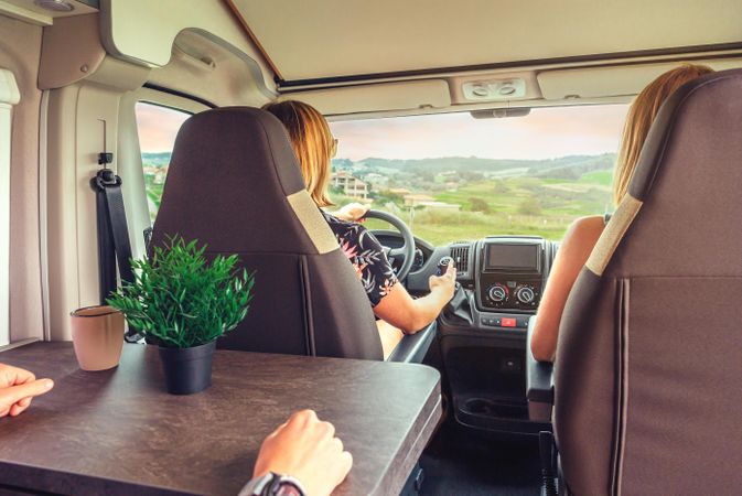 The back of front seats of a motorhome