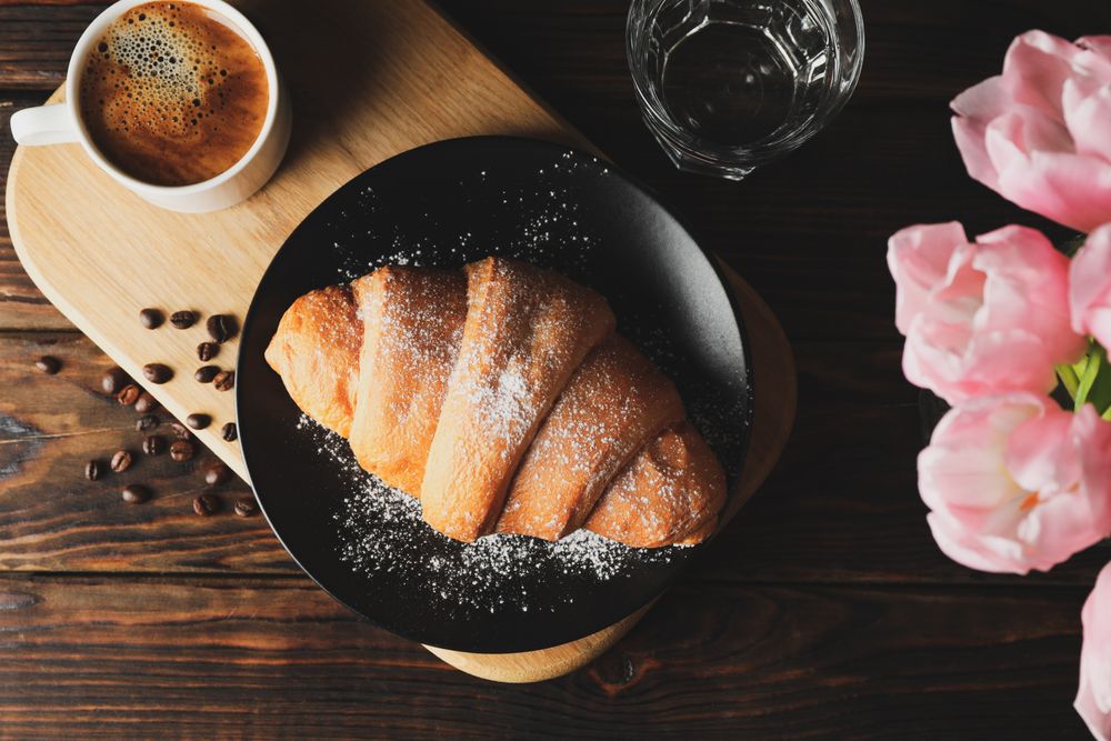 Top view of pastry with coffee