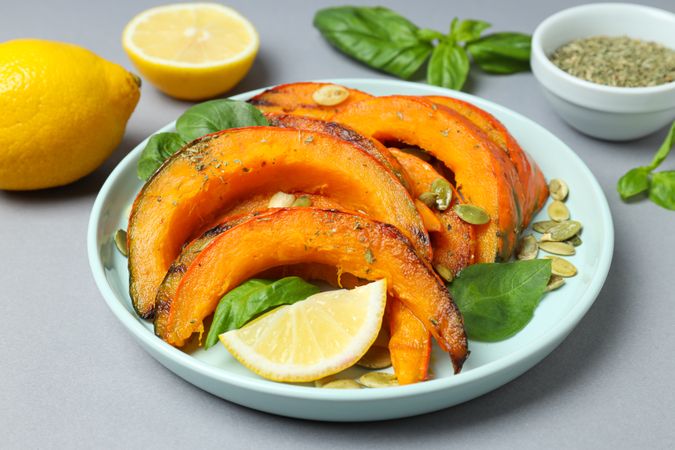 Concept of tasty homemade dish - baked pumpkin