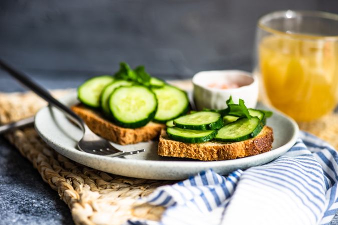 Healthy lunch with vegetable cucumber toast