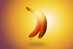 Yellow bananas on gradient orange background