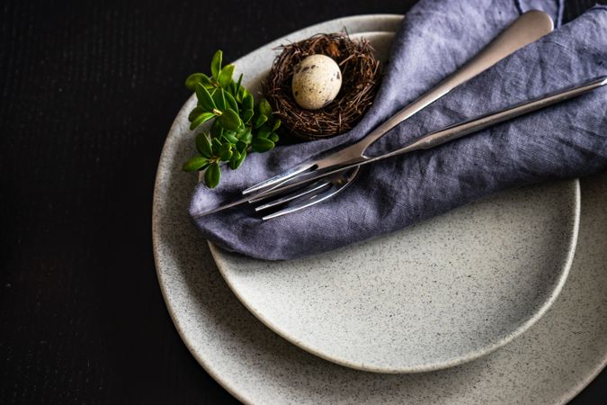Easter table setting with mini nest and egg