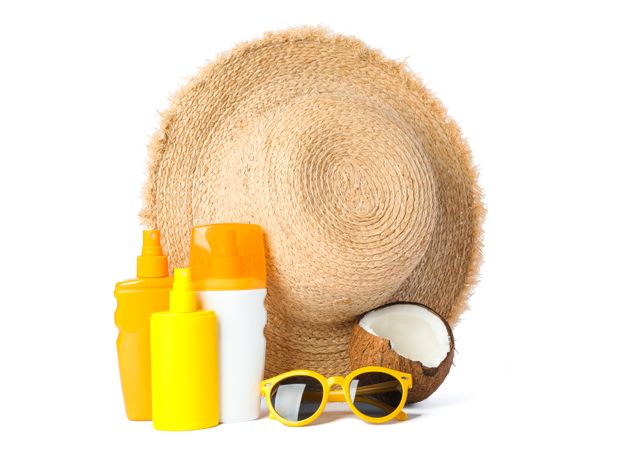 Summer vacation accessories isolated on plain background. Happy holidays