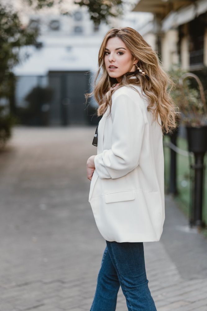 Charming woman posing on street