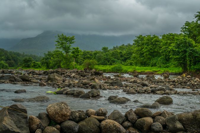 Beautiful hills and waterfall as viewed at Malshej Ghat in Maharashtra, India