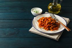 Concept of tasty food - sweet potato fries