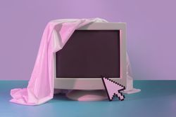 Retro computer screen dropped in glitter fabric