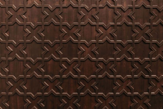 Decorative old wooden carved wall panelling, ceiling.