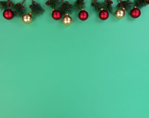 Christmas decorations on green background