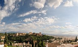 Panorama of Alhambra and Granada landscape from Albaicin