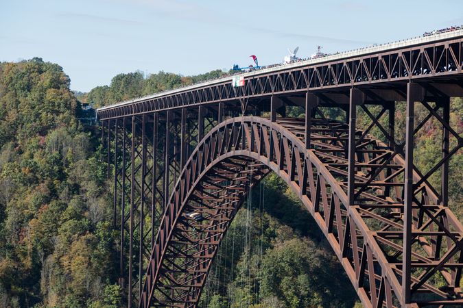 Crowds pack New River Gorge Bridge, Fayette County, West Virginia