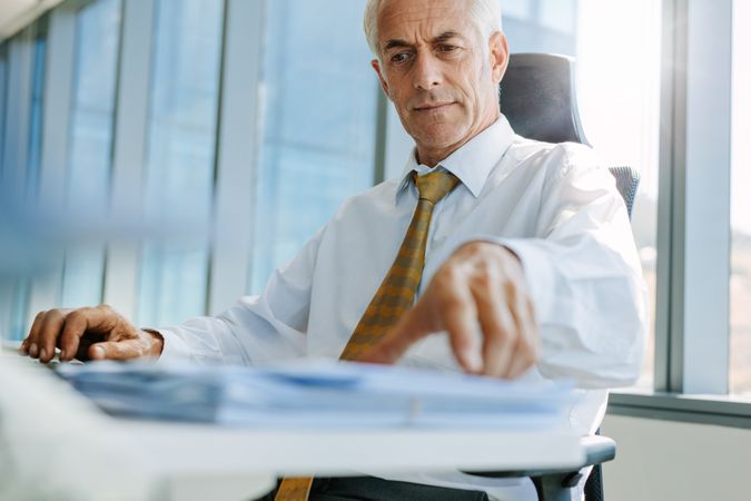 Mature businessman sitting at his desk and working