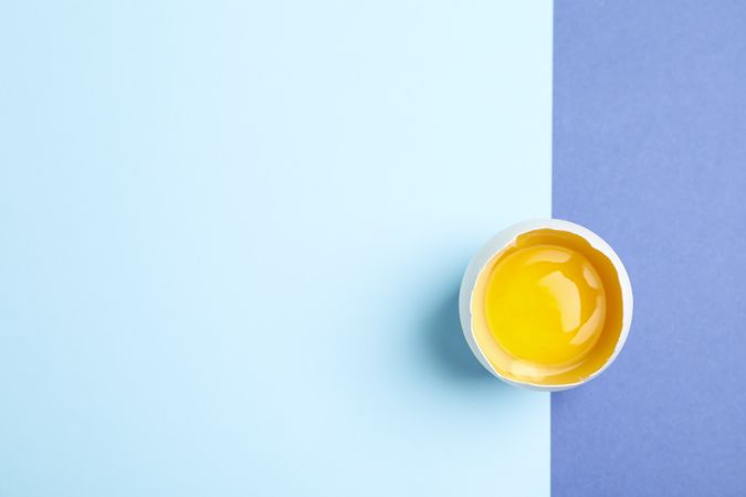 Egg yolk on two tone background, space for text