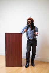 Man expressively public speaking