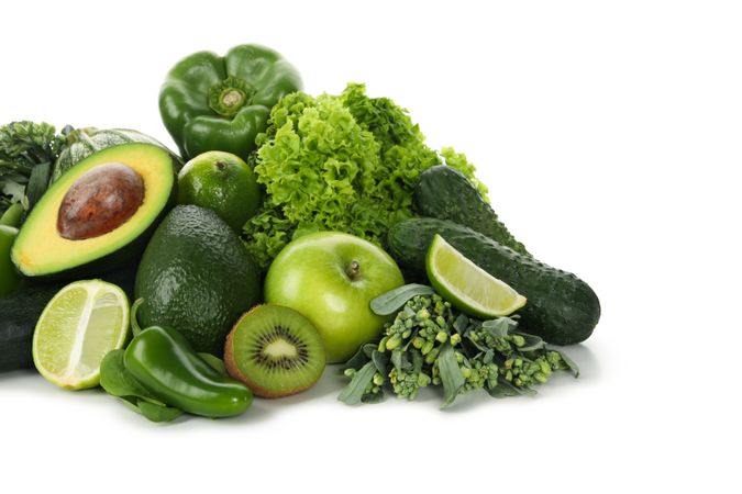 Bunch of green vegetables isolated on blank background