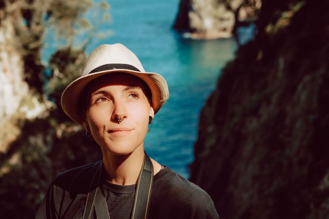 Female tourist contemplating landscape on daytime