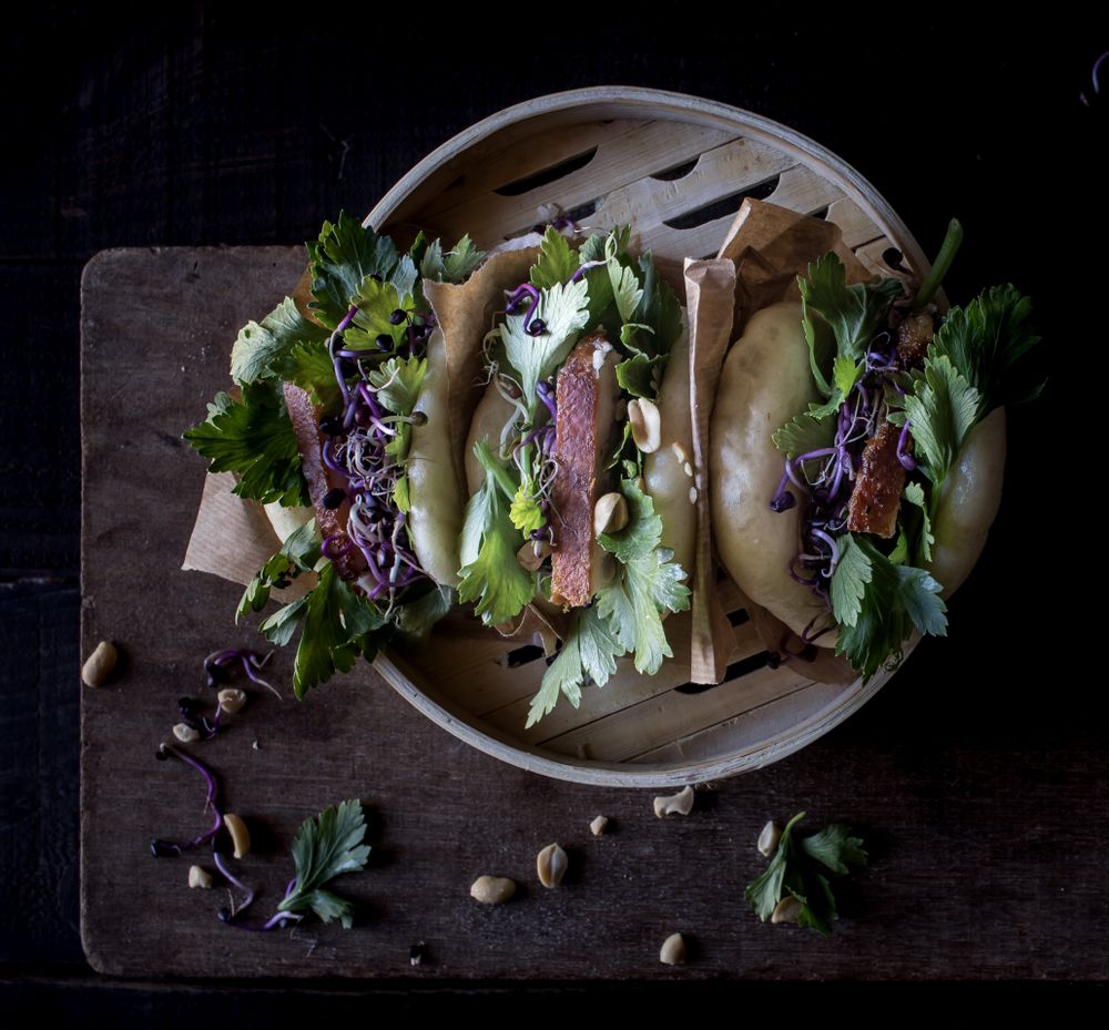Served Gua Bao sandwiches with bacon