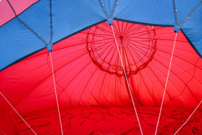 Close up of red and blue hot air balloon