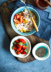 Traditional healthy breakfast with chia and strawberry