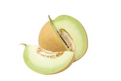 Cut fresh melon, isolated on plain background