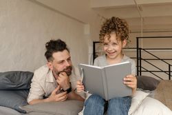 Dad and daughter at home